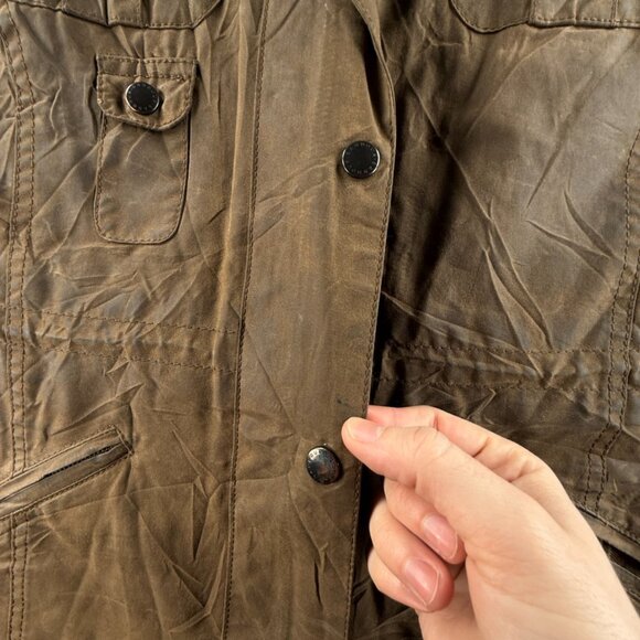 Barbour Winter Force Parka Fleece Lined USA Size 8 Waxed Jacket Women Brown - Picture 14 of 16
